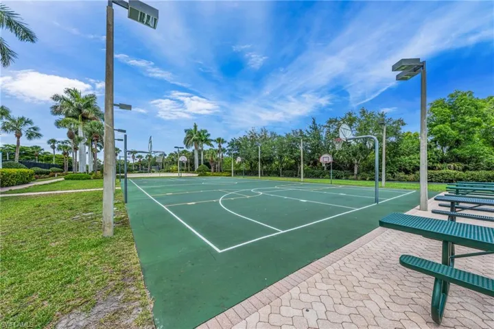 Outdoor multi-sport court with perimeter lighting