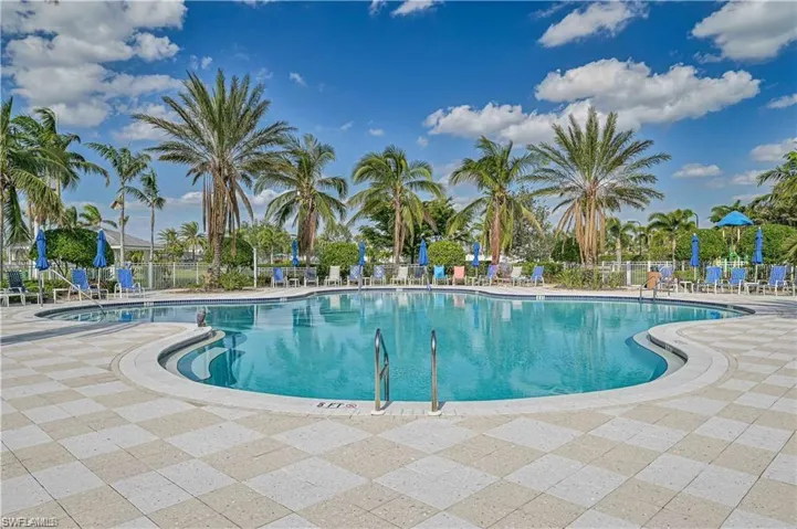 View of Community swimming pool featuring a patio