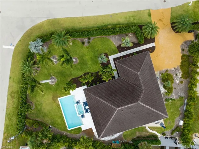 Aerial view of a pool