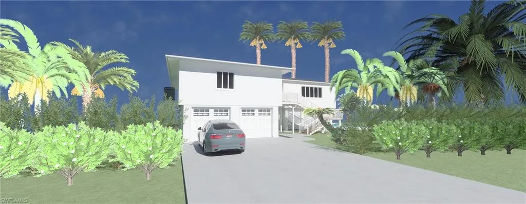 View of front facade featuring stairway, concrete driveway, stucco siding, and an attached garage