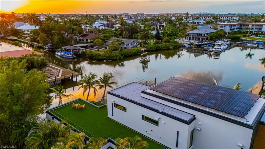 Aerial view at dusk of a water view