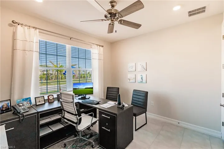 Tiled office with ceiling fan