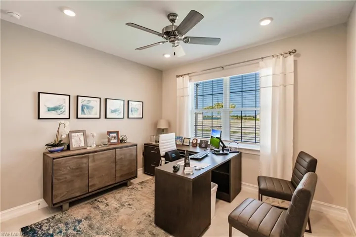 Tiled office with ceiling fan