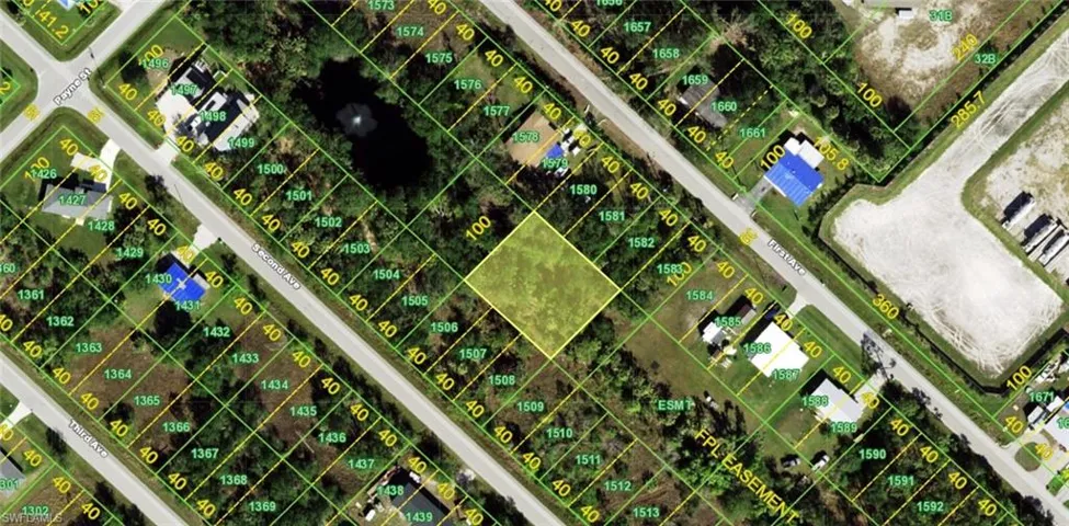 Aerial map of property and surrounding area with property parcel outlined