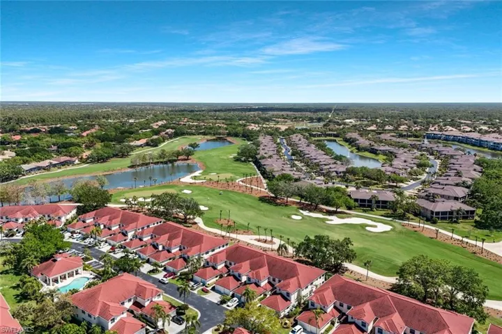 Aerial view with a view of the golf course