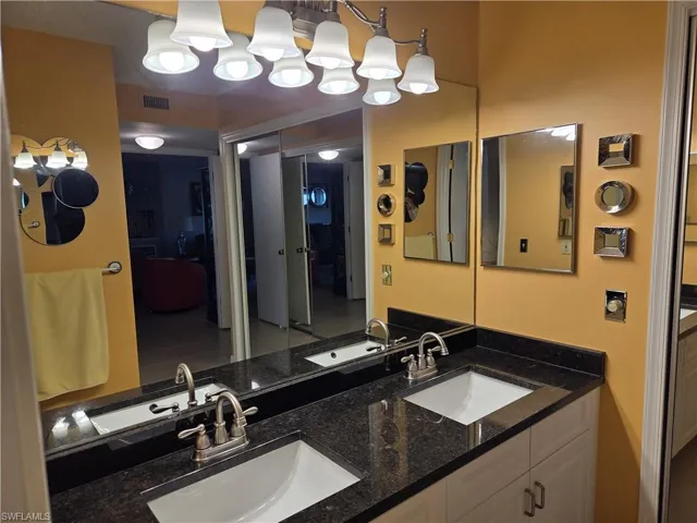 Double sinks in this updated primary bathroom.