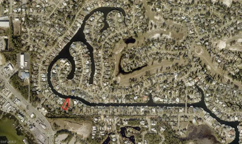 Aerial Survey Map. Indicating the parcel of land within a developed area
