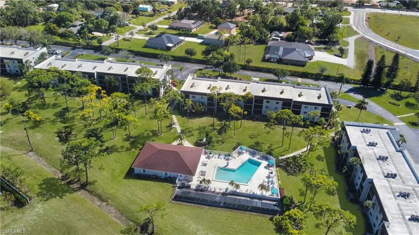 Aerial view of a pool