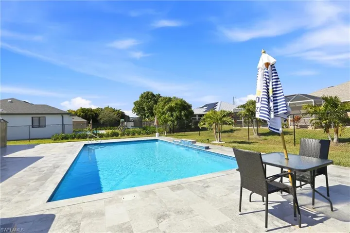 View of pool featuring patio surround and outdoor dining space