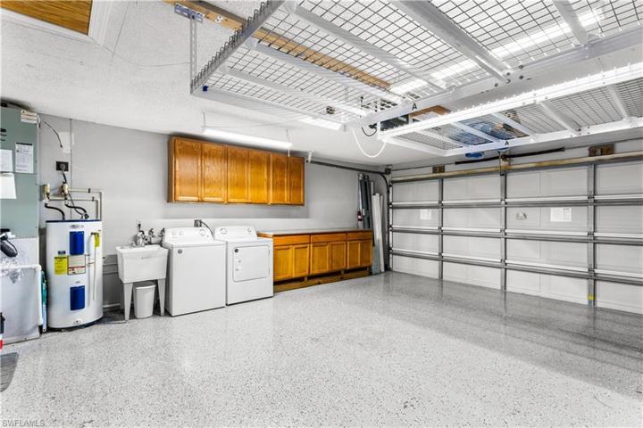 Garage with extra storage and epoxy floors