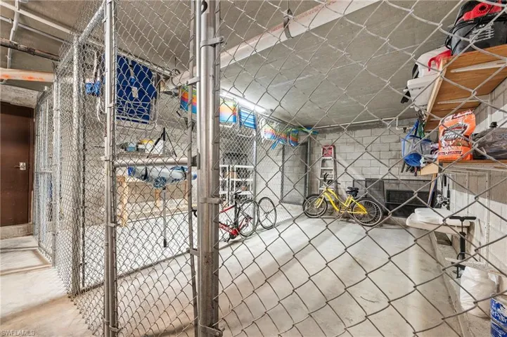 Large, secured private storage area under building.