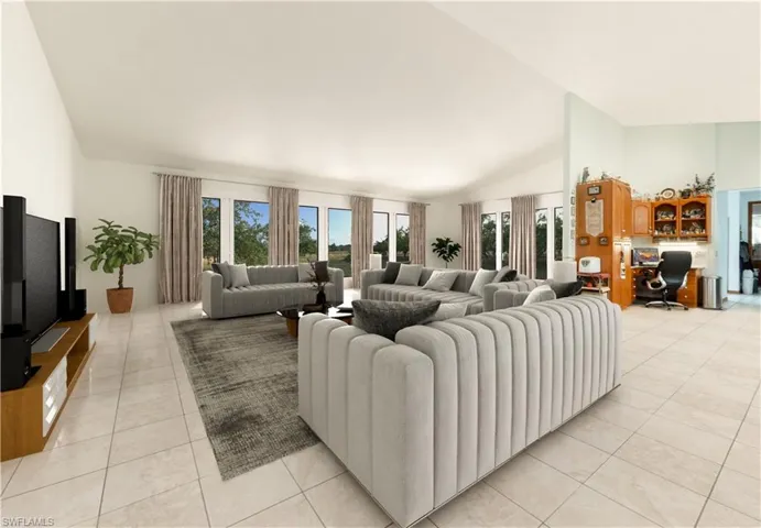 View of staged tiled living room