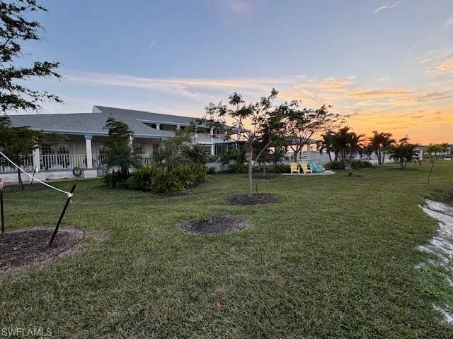 View of yard at dusk