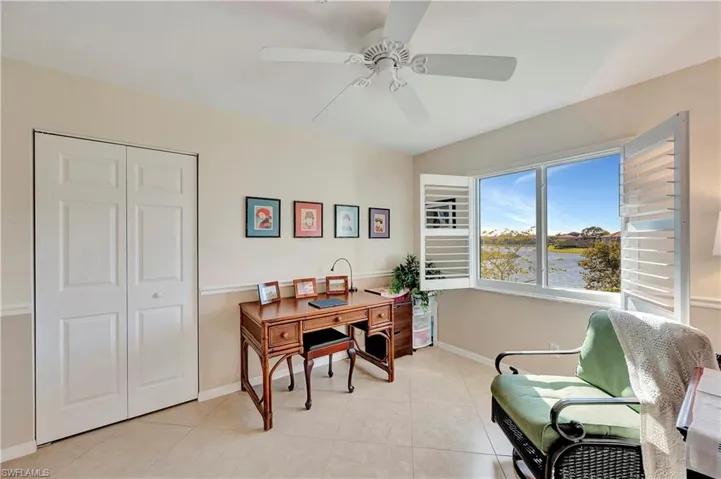 Tiled office with ceiling fan