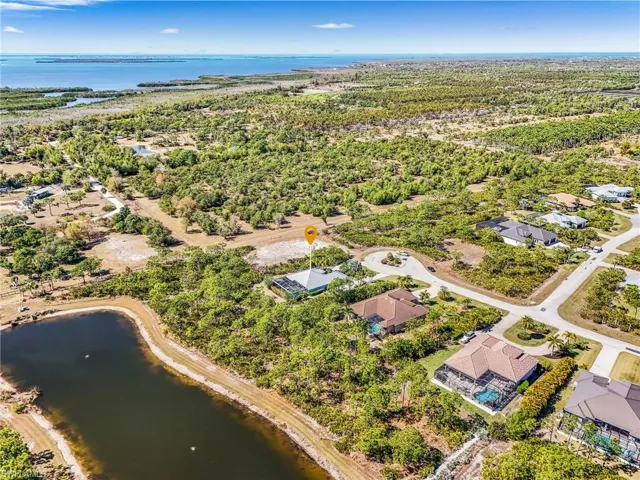 Aerial view of a nearby body of water