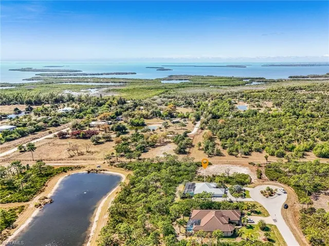 Bird's eye view of a nearby body of water