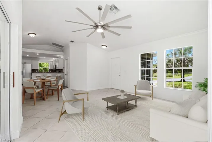 Room has been virtually staged to showcase potential furniture design layout.