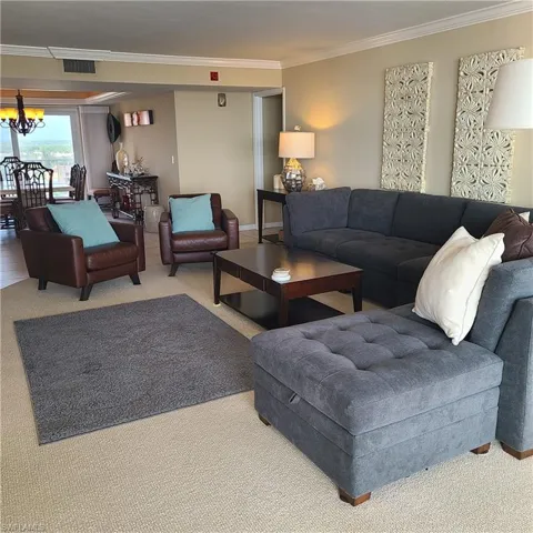 Living room with ornamental molding