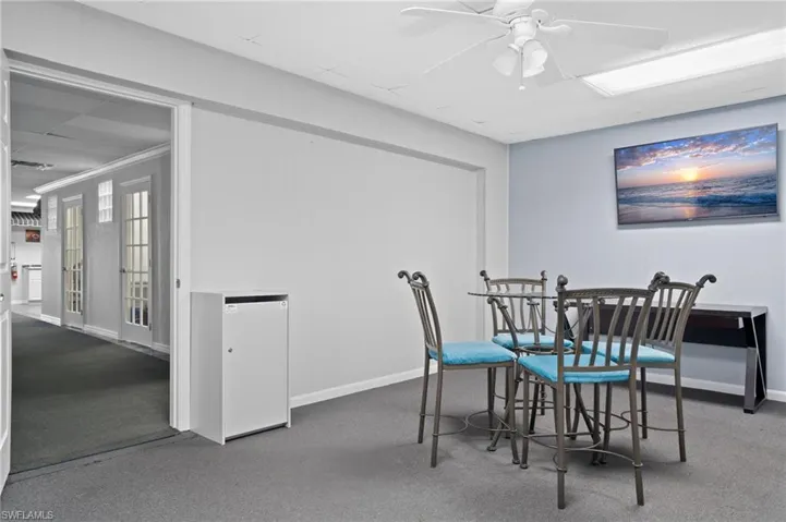Break room featuring ceiling fan