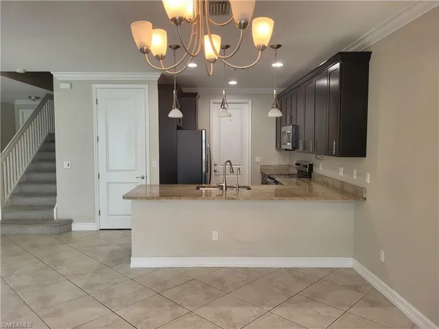 view from dining room to kitchen