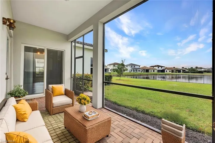 Staged patio with a lake view