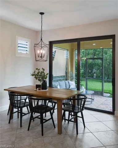 Dining area featuring a chandelier and baseboards