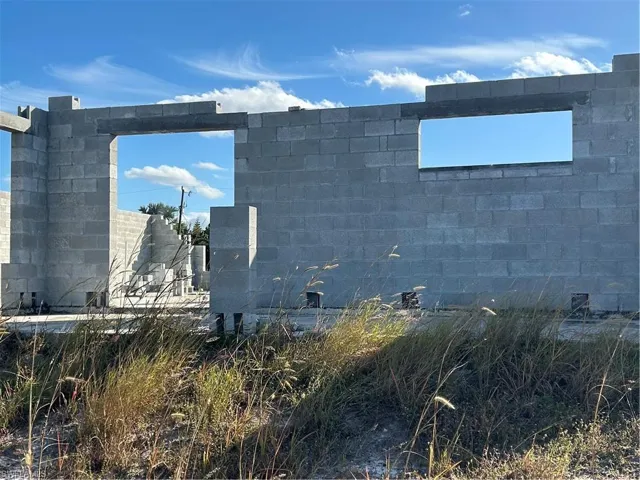 Exterior view of concrete block siding