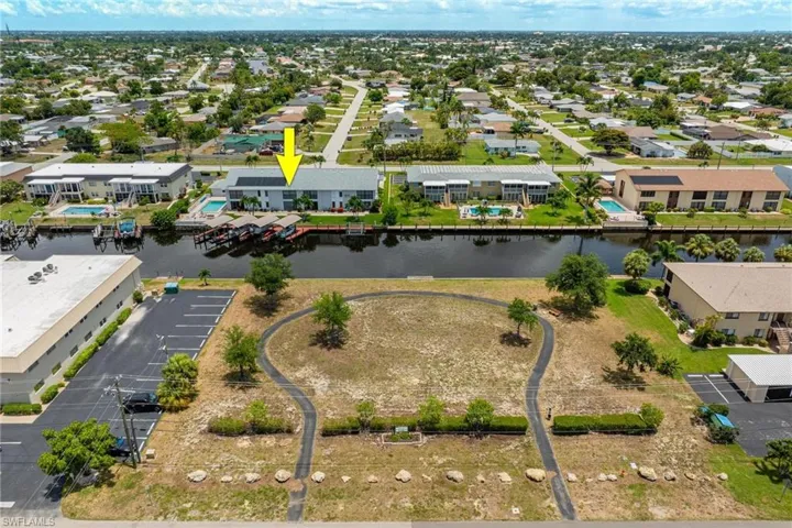 Aerial view of a nearby body of water