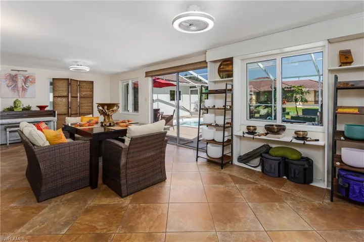 View of tiled dining space