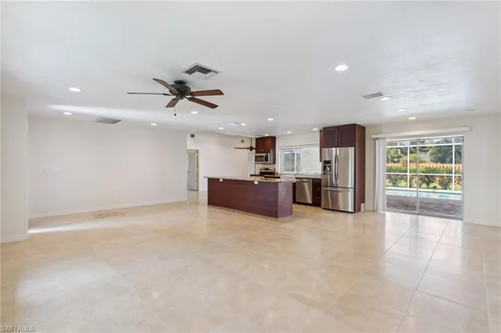 Living Room, Dining Room, and Kitchen space
