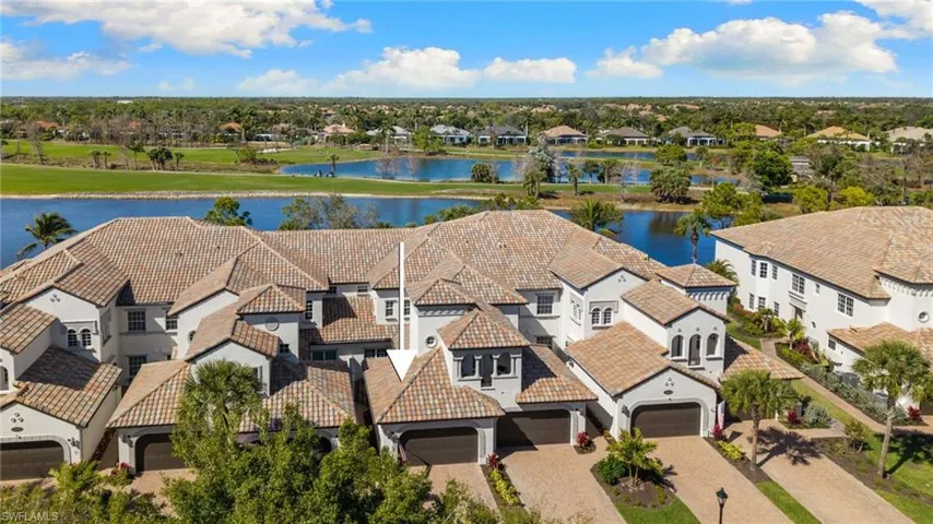 Aerial view of residential area with a nearby body of water