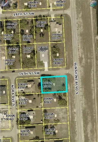 Aerial view of property's location with property parcel outlined