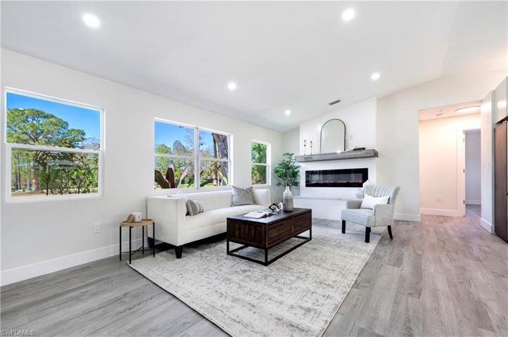 Living Room area with modern fireplace.