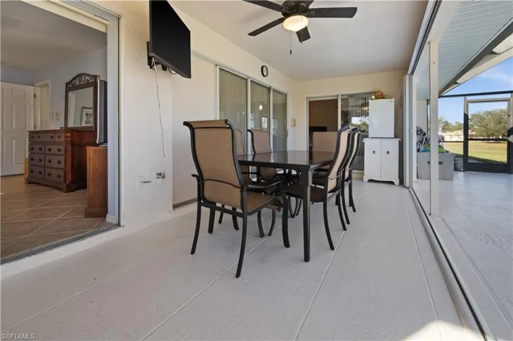Dining space with ceiling fan