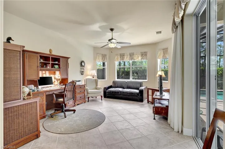 Tiled office with ceiling fan