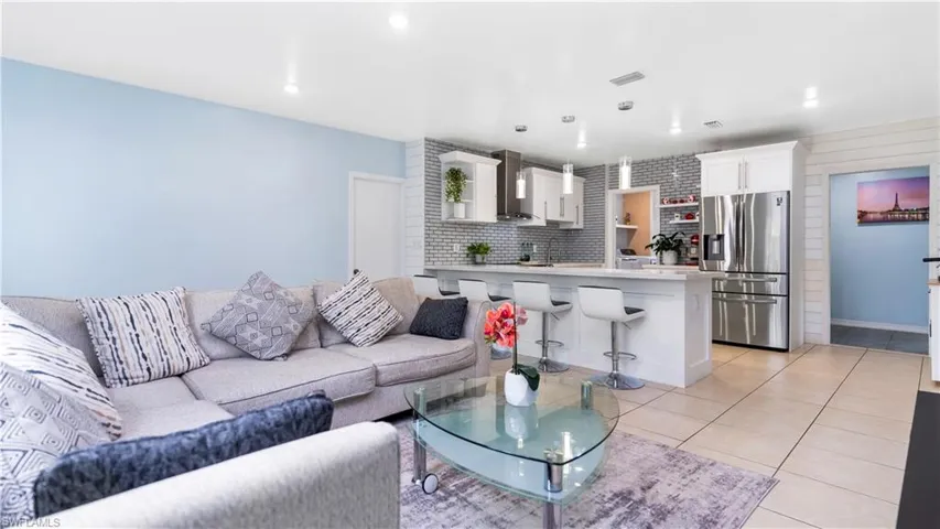 View of tiled living room