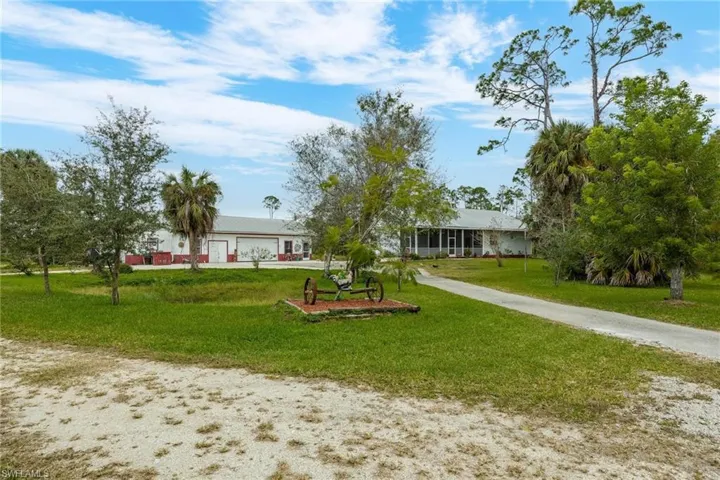 There is a circle driveway.