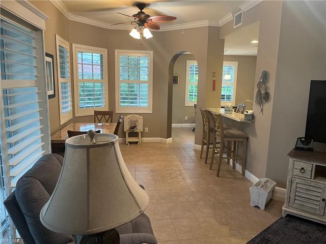 Looking into the dining area and bar