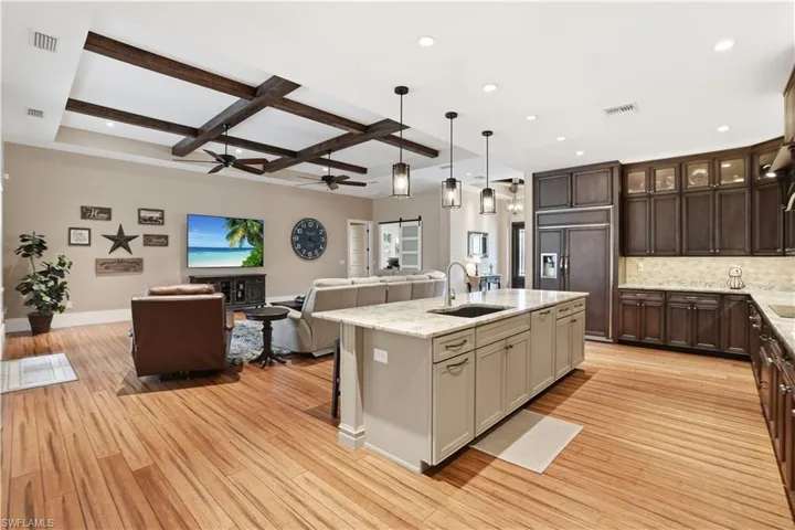 View of great room from dining area.