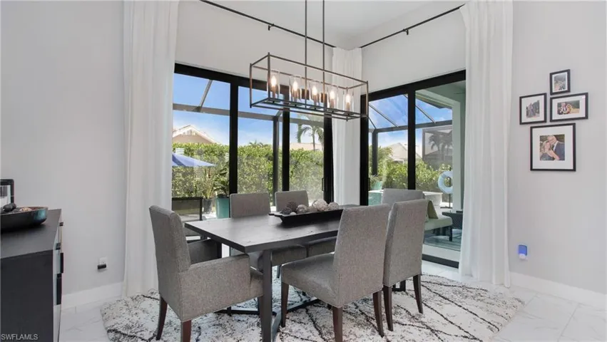 Dining space with an inviting chandelier