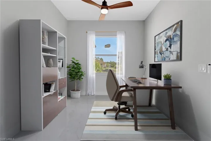 Home office featuring ceiling fan