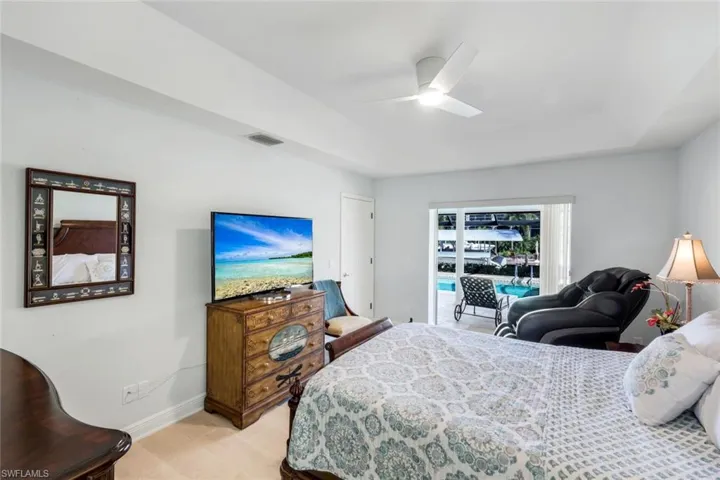 Bedroom featuring ceiling fan and light wood-style flooring