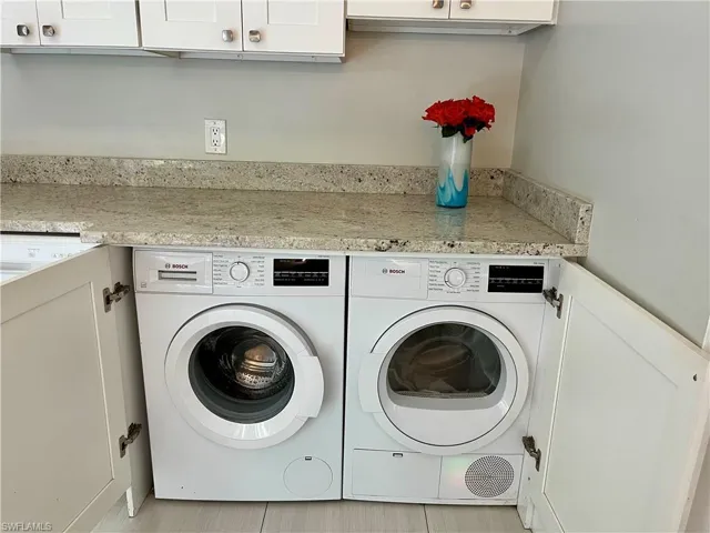 Laundry closet with Bosch washer and dryer