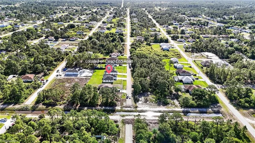 Aerial perspective of suburban area featuring a tree filled landscape