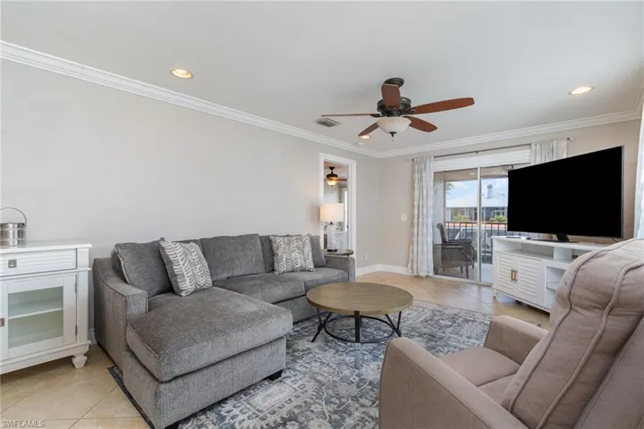Living Room features a big TV wall!