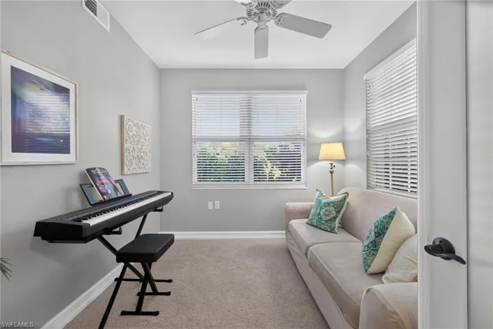Flexible den can be used as an office and/or a guest bedroom with a pull out couch.