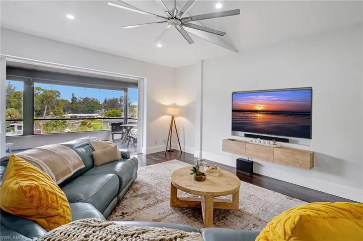 Living area featuring wood finished floors and recessed lighting