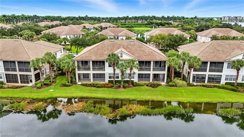 Aerial view of a nearby body of water