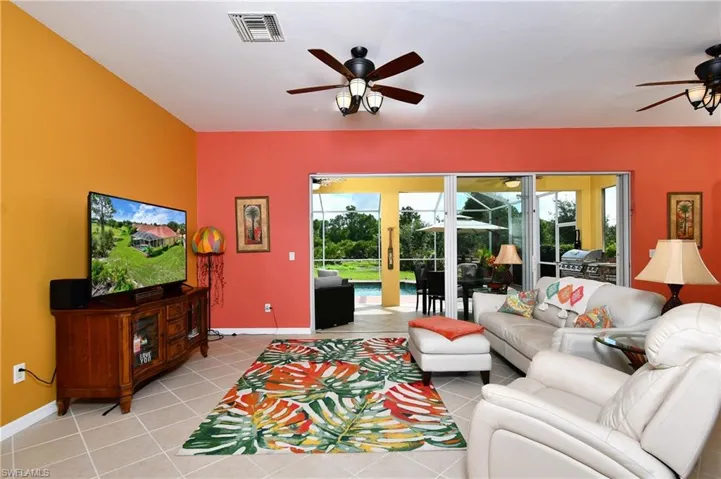 Family room with view of back lanai and pool