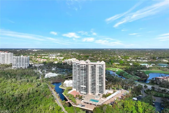 Birds eye view facing east towards golf course and "The Commons" tennis courts